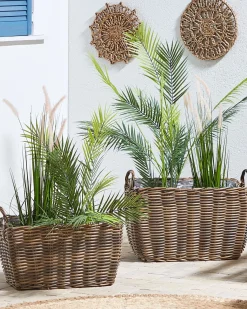 Sale Beliani Set di 2 vasi da fiori in vimini ORMOS Rattan sintetico (PE) 53/59 cm Marrone