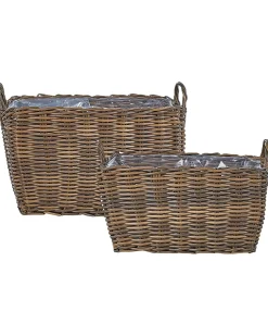 Sale Beliani Set di 2 vasi da fiori in vimini ORMOS Rattan sintetico (PE) 53/59 cm Marrone