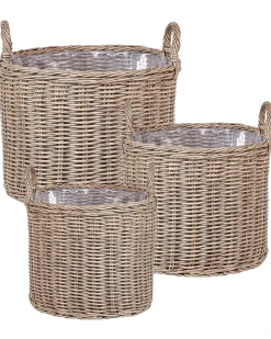 Hot Beliani Set di 3 vasi da fiori in vimini PENDULA Rattan sintetico (PE) 33/37/45 cm Naturale Marrone