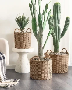 Sale Beliani Set di 3 vasi da fiori in vimini PENDULA Rattan sintetico (PE) 33/37/45 cm Naturale