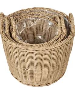 Sale Beliani Set di 3 vasi da fiori in vimini PENDULA Rattan sintetico (PE) 33/37/45 cm Naturale
