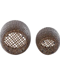 Discount Beliani Set di 3 vasi per piante BERBERIS Rattan sintetico (PE) 34/45 cm scuro Marrone