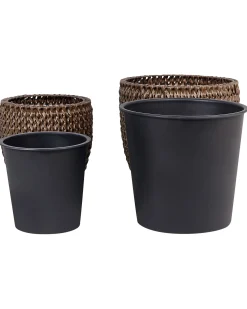 Discount Beliani Set di 3 vasi per piante BERBERIS Rattan sintetico (PE) 34/45 cm scuro Marrone