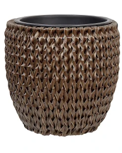 Discount Beliani Set di 3 vasi per piante BERBERIS Rattan sintetico (PE) 34/45 cm scuro Marrone