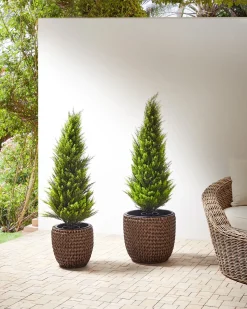 Discount Beliani Set di 3 vasi per piante BERBERIS Rattan sintetico (PE) 34/45 cm scuro Marrone
