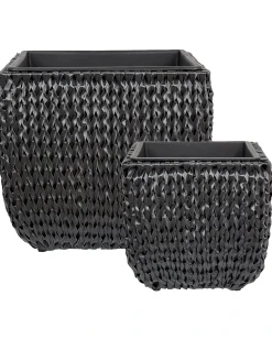 Outlet Beliani Set di 2 vasi per piante BERBERIS Rattan sintetico (PE) 34/45 cm Nero