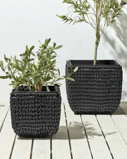 Outlet Beliani Set di 2 vasi per piante BERBERIS Rattan sintetico (PE) 34/45 cm Nero