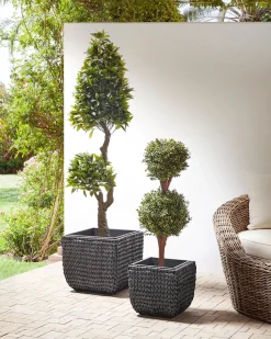 Outlet Beliani Set di 2 vasi per piante BERBERIS Rattan sintetico (PE) 34/45 cm Nero
