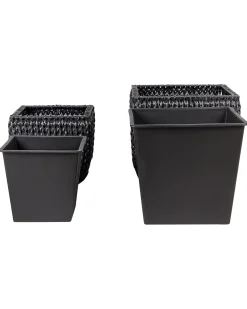 Outlet Beliani Set di 2 vasi per piante BERBERIS Rattan sintetico (PE) 34/45 cm Nero