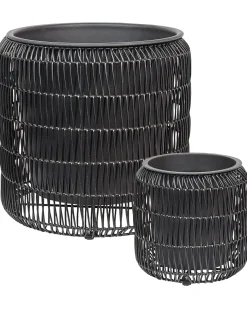 Online Beliani Set di 2 vasi per piante BRODIEA Rattan sintetico (PE) 26/45 cm Nero