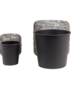 Beliani Set di 2 vasi per piante BRODIEA Rattan sintetico (PE) 26/45 cm chiaro Marrone