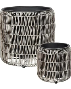 Beliani Set di 2 vasi per piante BRODIEA Rattan sintetico (PE) 26/45 cm chiaro Marrone