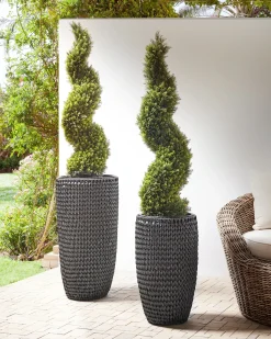 Sale Beliani Set di 2 vasi per piante CEDRUS Rattan sintetico (PE) 37/45 cm Nero