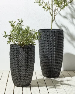 Sale Beliani Set di 2 vasi per piante CEDRUS Rattan sintetico (PE) 37/45 cm Nero