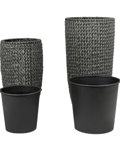 Sale Beliani Set di 2 vasi per piante CEDRUS Rattan sintetico (PE) 37/45 cm Nero