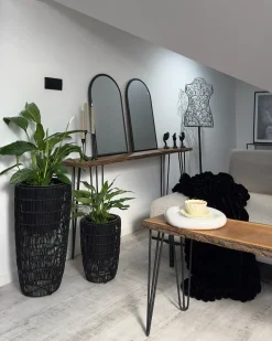 Best Beliani Set di 2 vasi per piante CHELONE Rattan sintetico (PE) 26/34 cm Nero