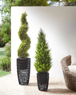 Best Beliani Set di 2 vasi per piante CHELONE Rattan sintetico (PE) 26/34 cm Nero