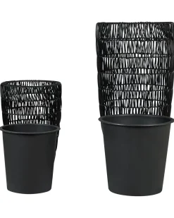 Best Beliani Set di 2 vasi per piante CHELONE Rattan sintetico (PE) 26/34 cm Nero