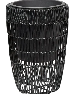Best Beliani Set di 2 vasi per piante CHELONE Rattan sintetico (PE) 26/34 cm Nero