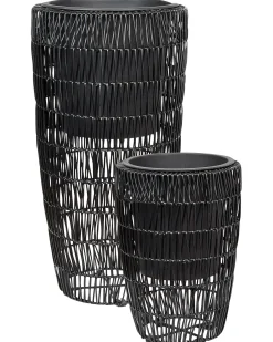 Best Beliani Set di 2 vasi per piante CHELONE Rattan sintetico (PE) 26/34 cm Nero