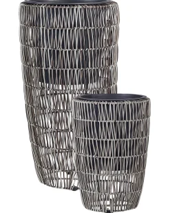 Outlet Beliani Set di 2 vasi per piante CHELONE Rattan sintetico (PE) 26/34 cm Marrone