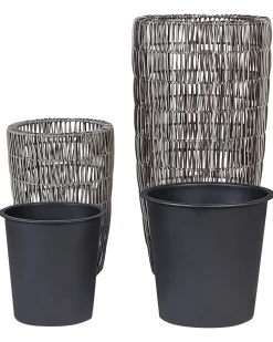 Outlet Beliani Set di 2 vasi per piante CHELONE Rattan sintetico (PE) 26/34 cm Marrone