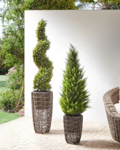 Outlet Beliani Set di 2 vasi per piante CHELONE Rattan sintetico (PE) 26/34 cm Marrone