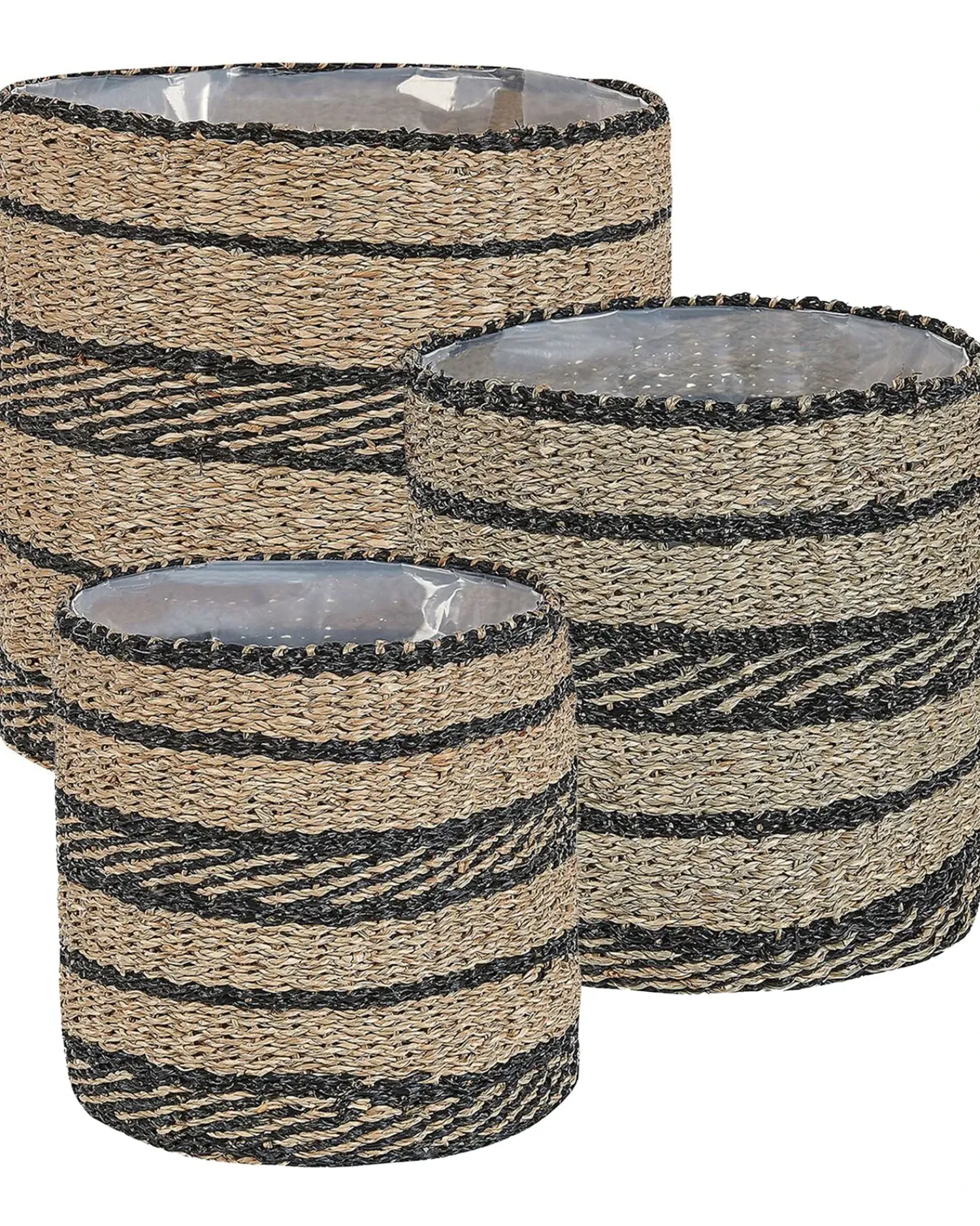 Discount Beliani Set di 3 vasi per piante RASBORA Alghe marine 35/31/27 cm Nero Beige Naturale Nero