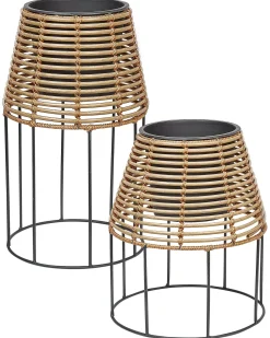 Best Beliani Set di 2 vasi rialzati per piante BORAGO Rattan sintetico (PE) 20/21 cm Naturale Marrone