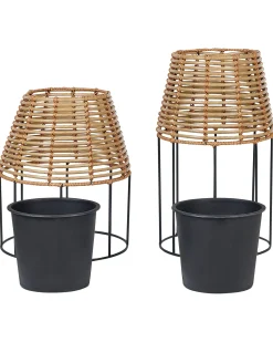 Best Beliani Set di 2 vasi rialzati per piante BORAGO Rattan sintetico (PE) 20/21 cm Naturale Marrone