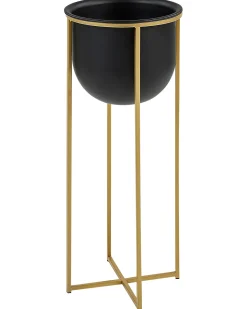 Clearance Beliani Set di 2 vasi rialzati per piante THUJA Metallo 21 cm Nero Oro Nero