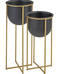Clearance Beliani Set di 2 vasi rialzati per piante THUJA Metallo 21 cm Nero Oro Nero