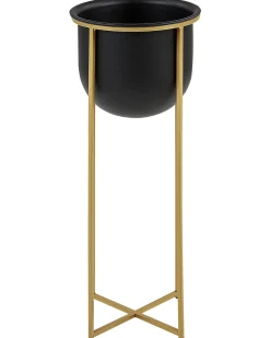 Clearance Beliani Set di 2 vasi rialzati per piante THUJA Metallo 21 cm Nero Oro Nero