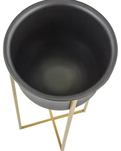 Clearance Beliani Set di 2 vasi rialzati per piante THUJA Metallo 21 cm Nero Oro Nero