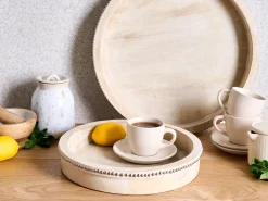 Online Beliani Set di 2 vassoi da portata MANSOURA Legno di mango Marrone chiaro Marrone Argento