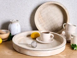 Online Beliani Set di 2 vassoi da portata MANSOURA Legno di mango Marrone chiaro Marrone Argento
