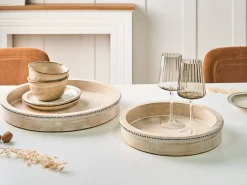 Online Beliani Set di 2 vassoi da portata MANSOURA Legno di mango Marrone chiaro Marrone Argento