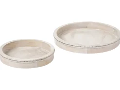 Online Beliani Set di 2 vassoi da portata MANSOURA Legno di mango Marrone chiaro Marrone Argento