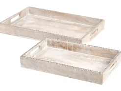 New Beliani Set di 2 vassoi da portata QUENA Legno di mango Marrone chiaro Marrone Argento