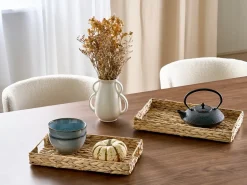 New Beliani Set di 2 vassoi decorativi KONTUM Vimini Naturale Beige Naturale