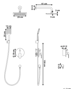 Set doccia da incasso con soffione a pioggia GUARATUBA Argento