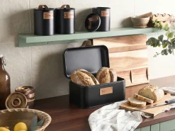 New Beliani Set Portapane e Barattoli 4 Pezzi REVERIE Metallo Nero Marrone Nero