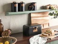 New Beliani Set Portapane e Barattoli 4 Pezzi REVERIE Metallo Nero Marrone Nero
