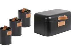 New Beliani Set Portapane e Barattoli 4 Pezzi REVERIE Metallo Nero Marrone Nero