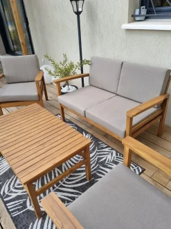 Online Beliani Set salotto da giardino con tavolo e pouf 4 posti MANILA Marrone chiaro Grigio Marrone