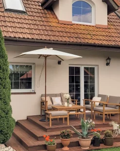 Online Beliani Set salotto da giardino con tavolo e pouf 4 posti MANILA Marrone chiaro Grigio Marrone