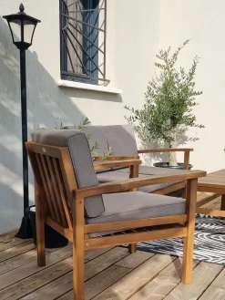 Online Beliani Set salotto da giardino con tavolo e pouf 4 posti MANILA Marrone chiaro Grigio Marrone