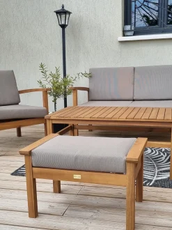 Online Beliani Set salotto da giardino con tavolo e pouf 4 posti MANILA Marrone chiaro Grigio Marrone
