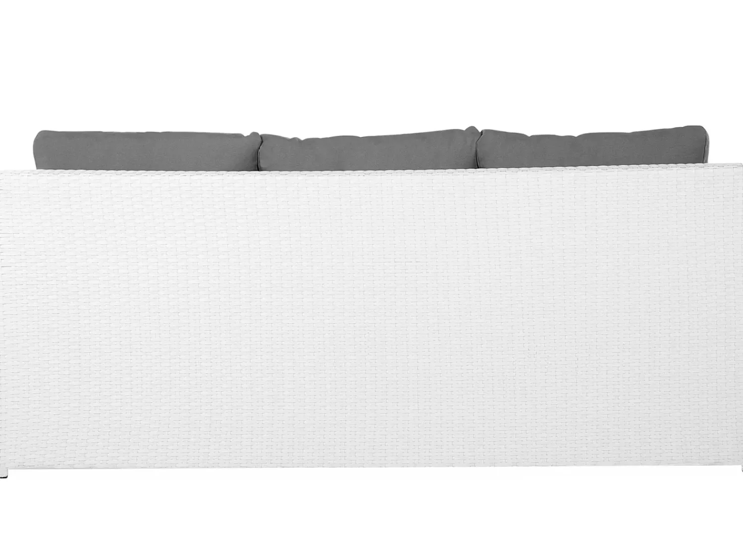 New Beliani Set salotto da giardino con tavolo e pouf 6 posti ROMA Rattan sintetico (PE) Bianco Bianco Grigio