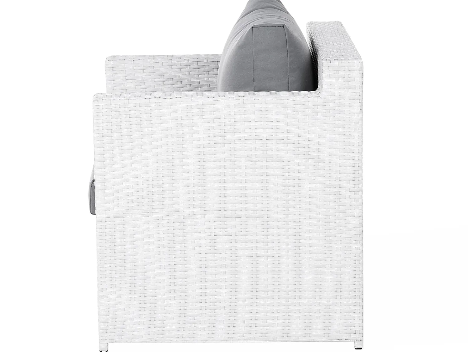 New Beliani Set salotto da giardino con tavolo e pouf 6 posti ROMA Rattan sintetico (PE) Bianco Bianco Grigio